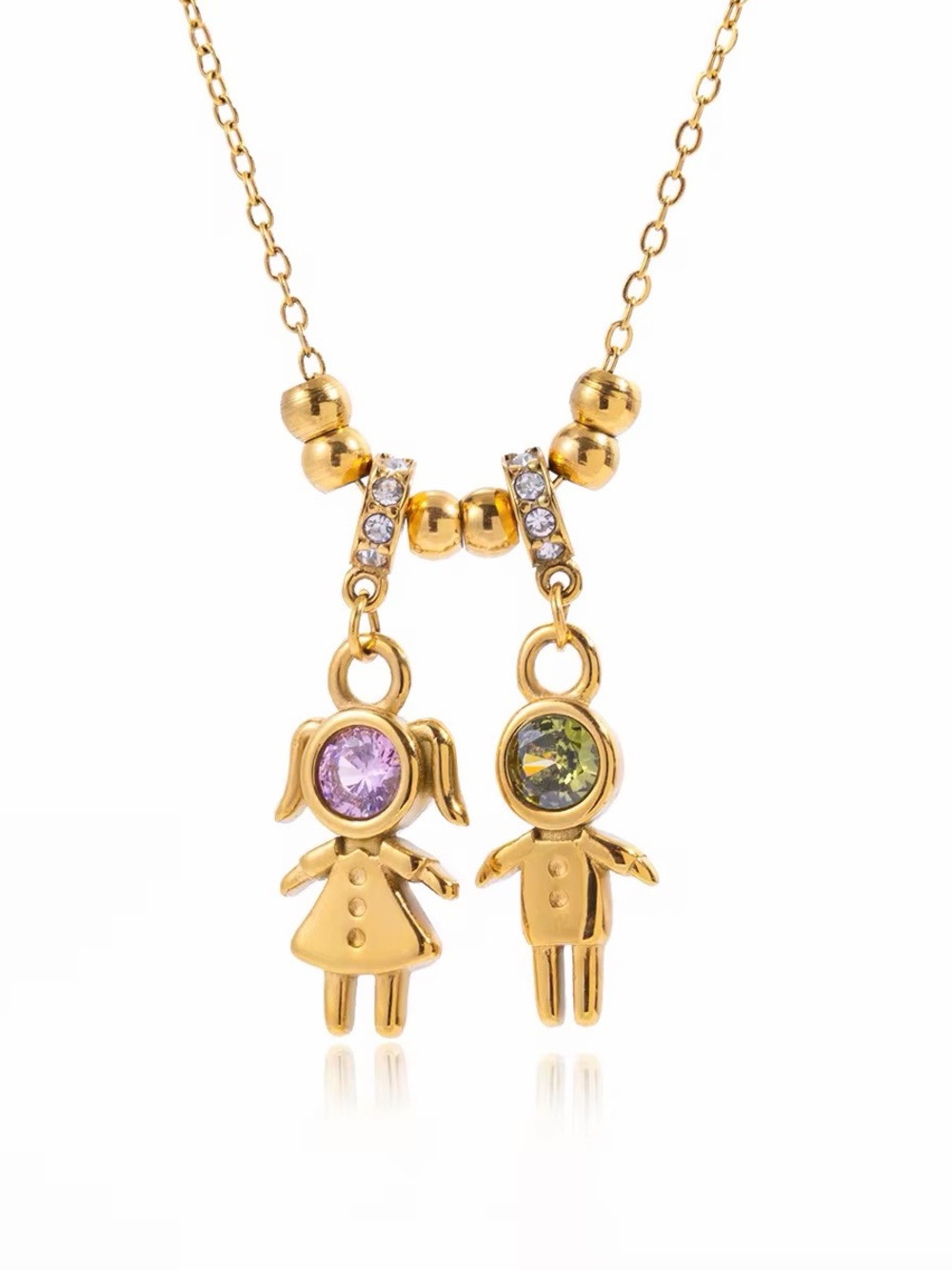 18K Gold Plated Girl & Boy Cubic zirconia Charm Necklace